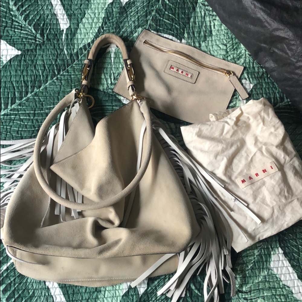 MARNI fringe suede Hobo + zip pouch & dust bag!!